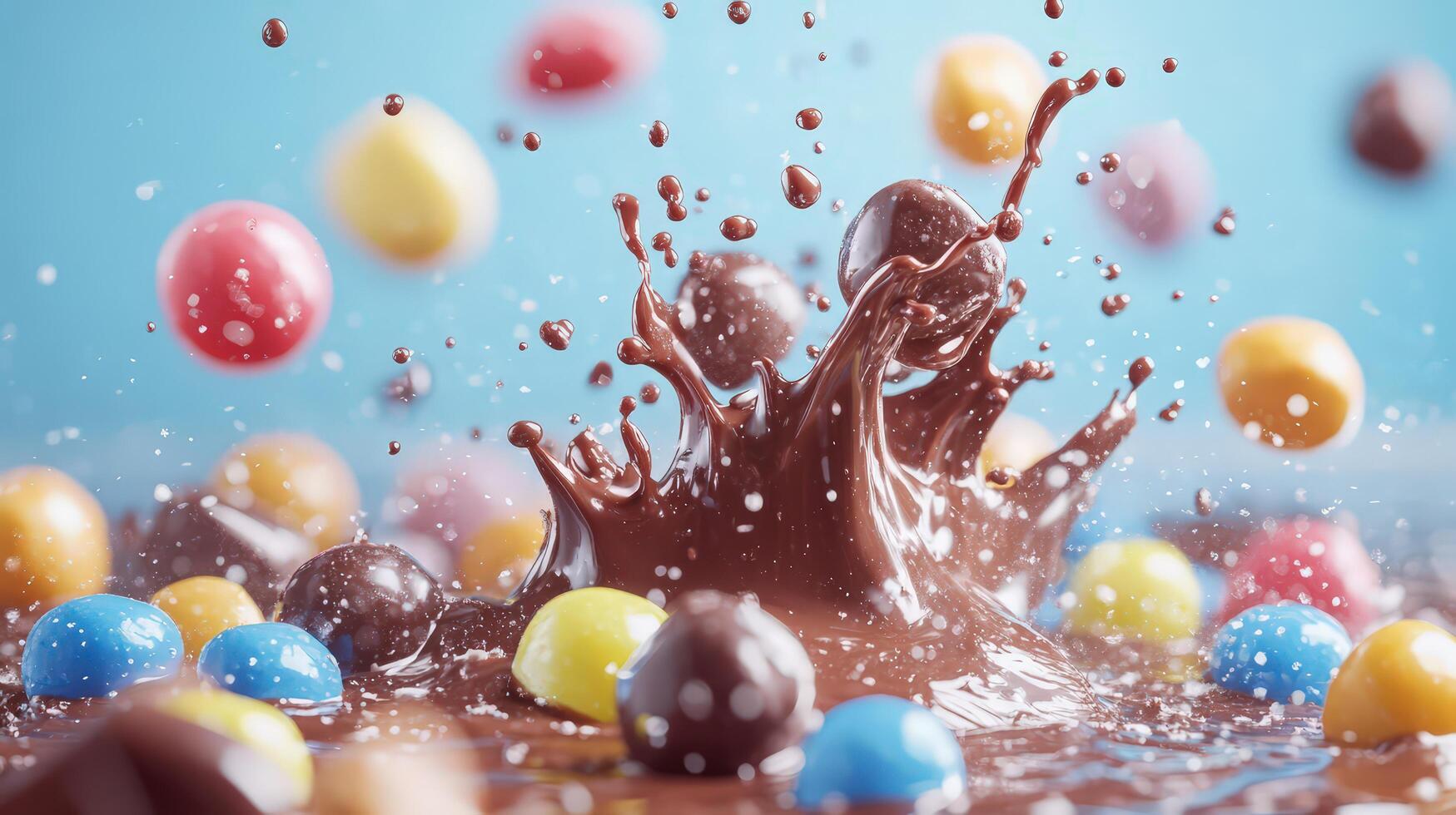 Vibrant Candy Chocolates Exploding in Bright and Energetic Playful Chaos photo