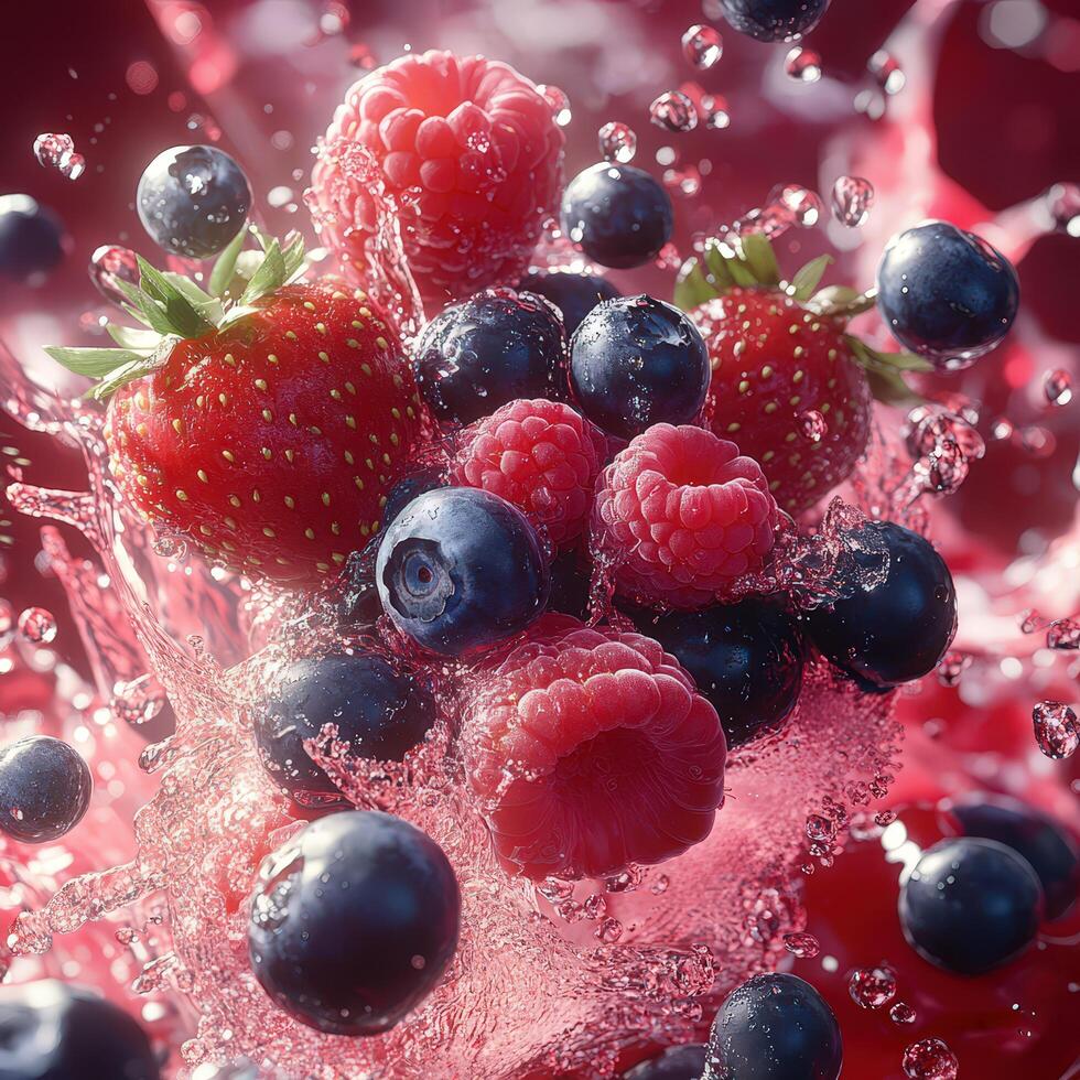 Fresh Berries Bursting with Colorful Juice in a Dramatic Explosion photo