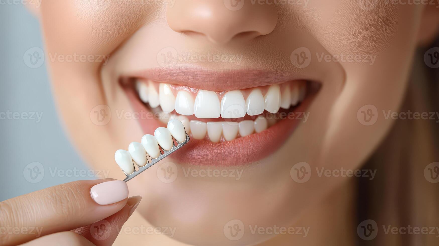 High-Resolution Image of Woman Smiling with Dental Whitening Tray photo