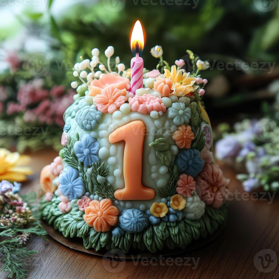 Festive Number 1 Birthday Candle with Bold Colors and Sparkle photo