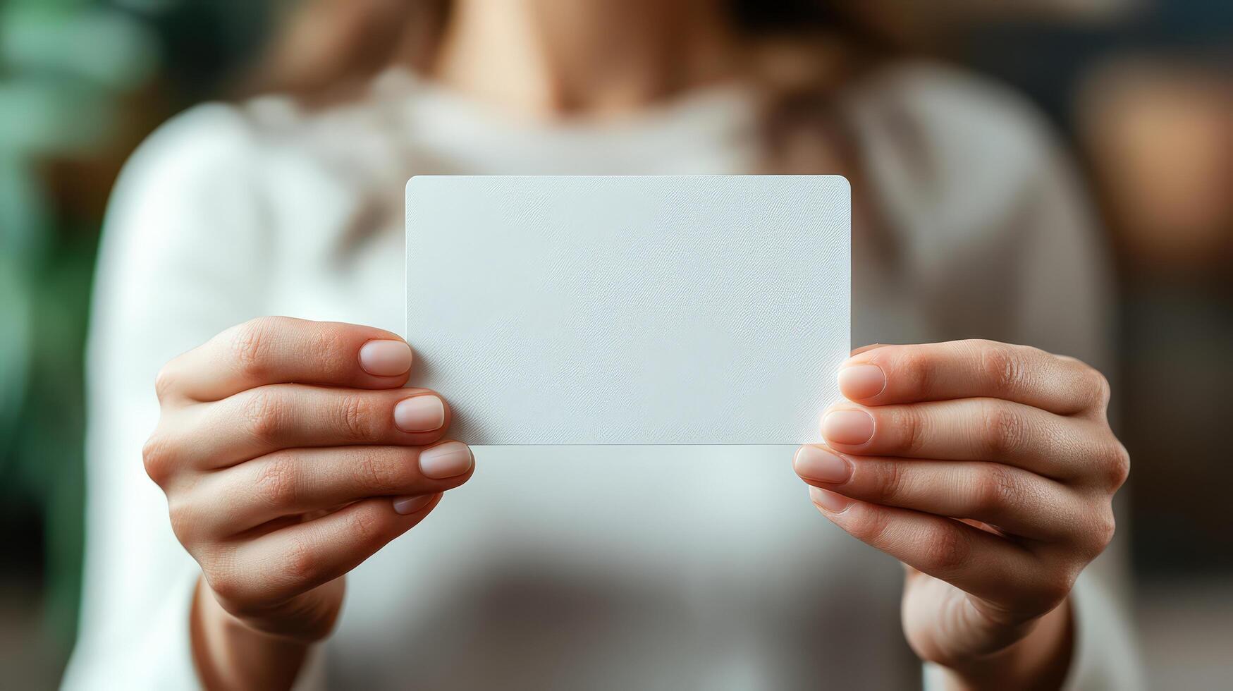 Empty card held by hands in high-resolution closeup shot photo