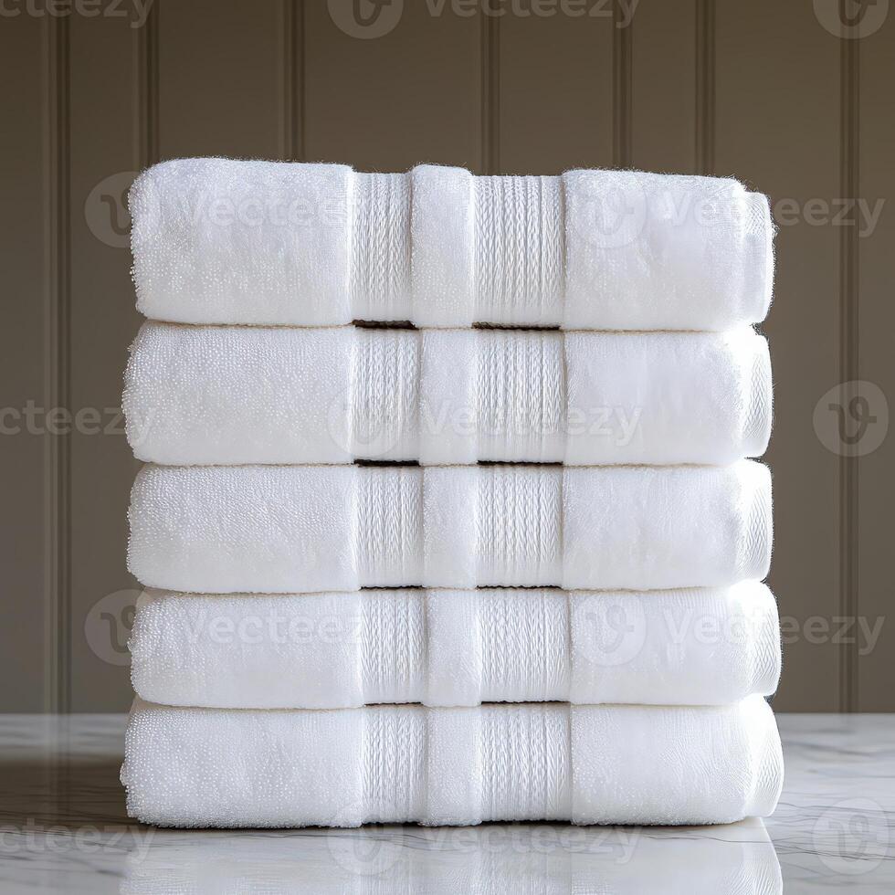 Fluffy White Cotton Towels with High Absorbency for Bath and Spa photo