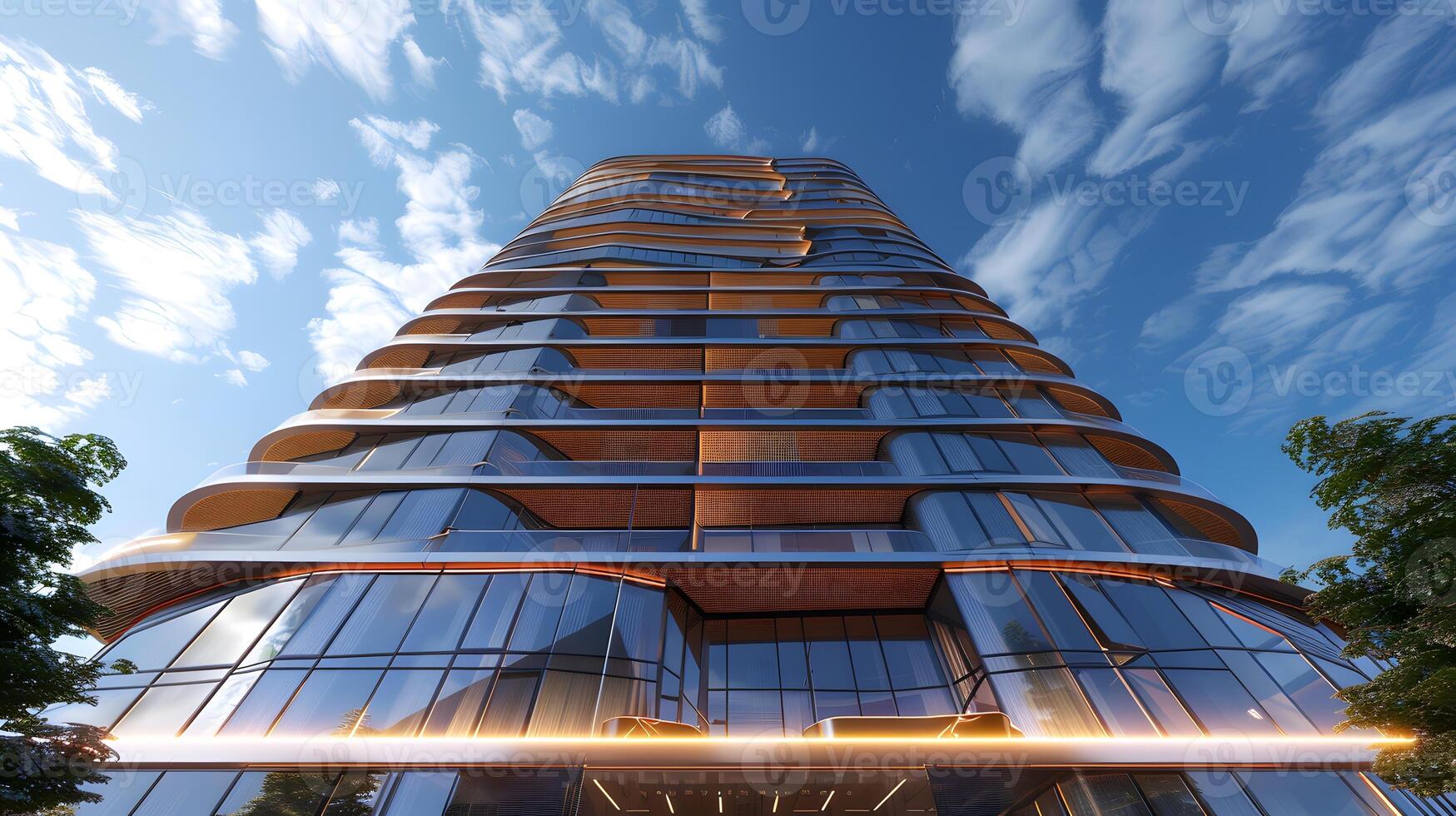 Modern office building with a blue sky background 3d render photo