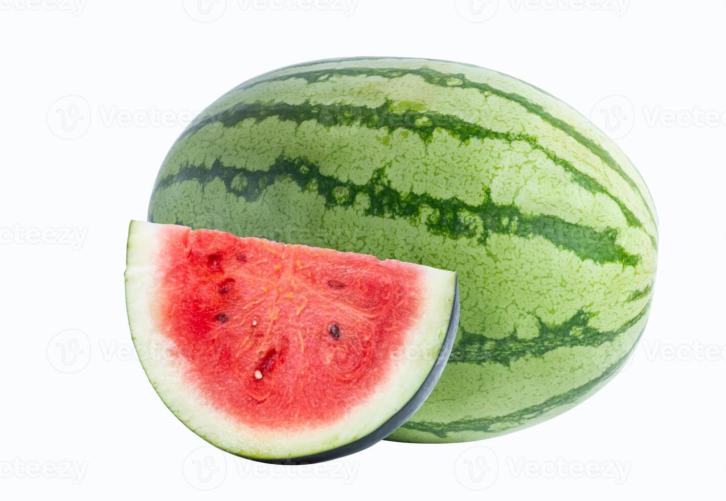 Fresh whole watermelon with juicy slices on a white background photo