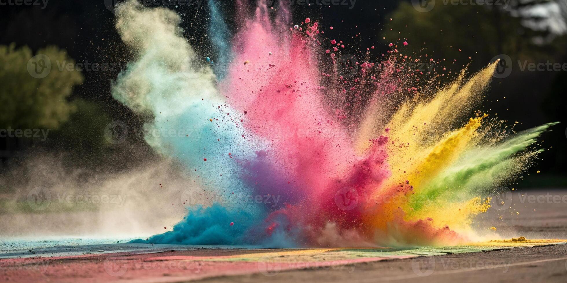 A high speed shot of colored powder exploding in the air, with sharp details of individual particle photo
