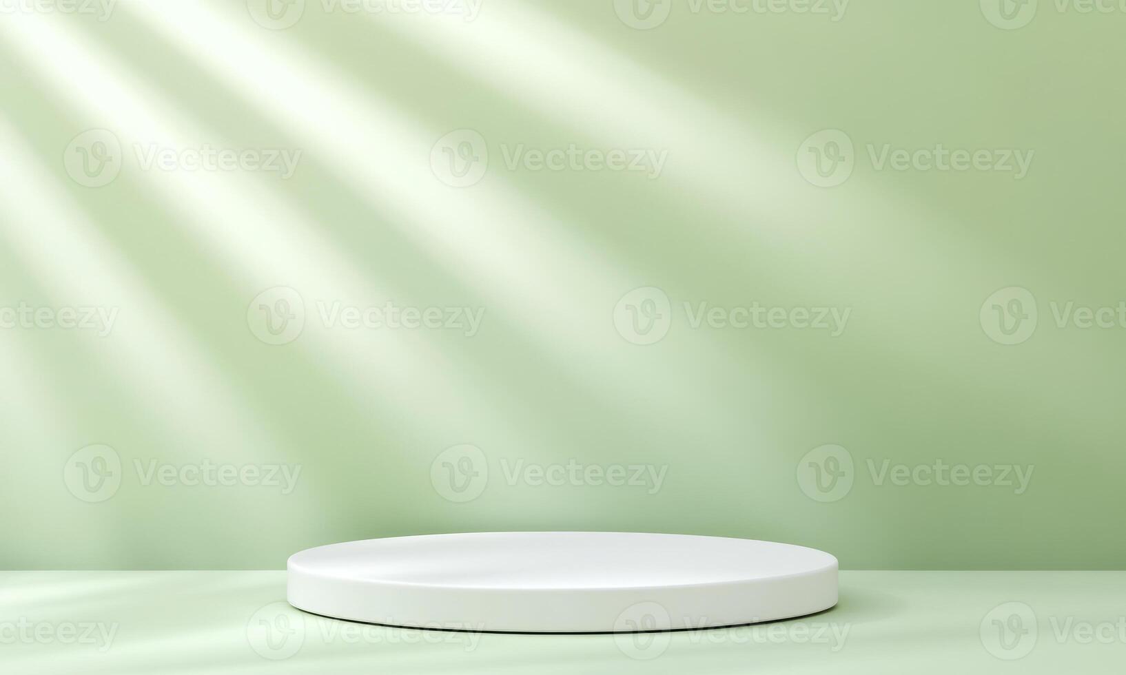 A white oval podium on a pastel mint background. photo