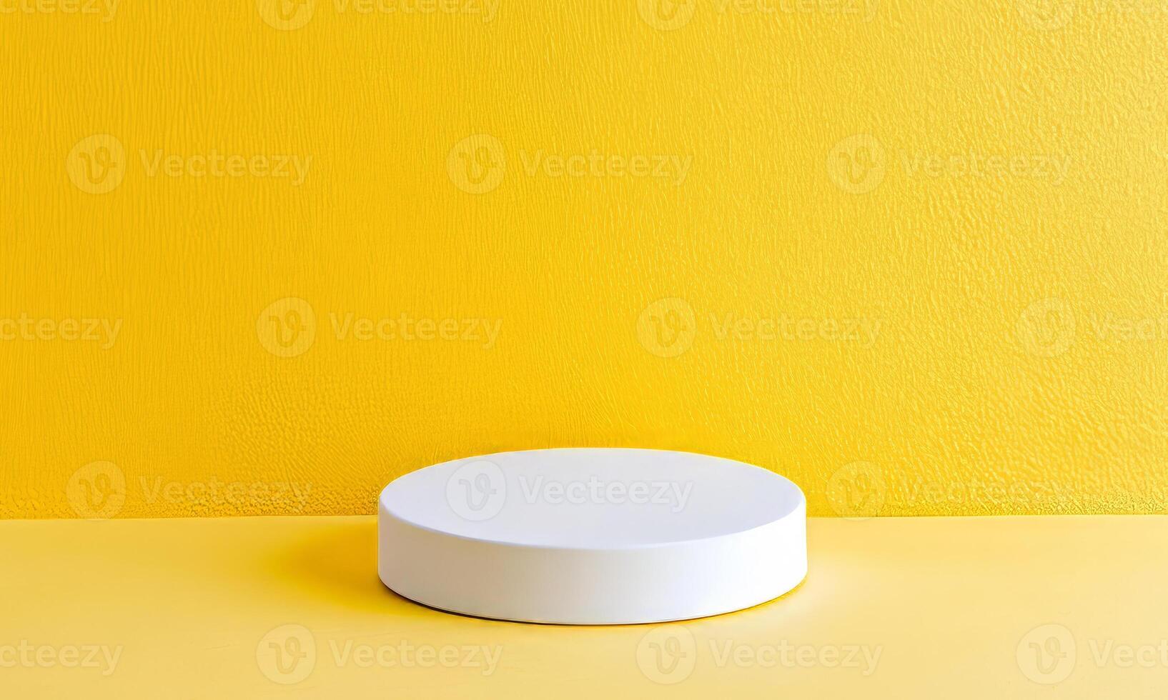Empty white oval podium on a bright yellow background. photo
