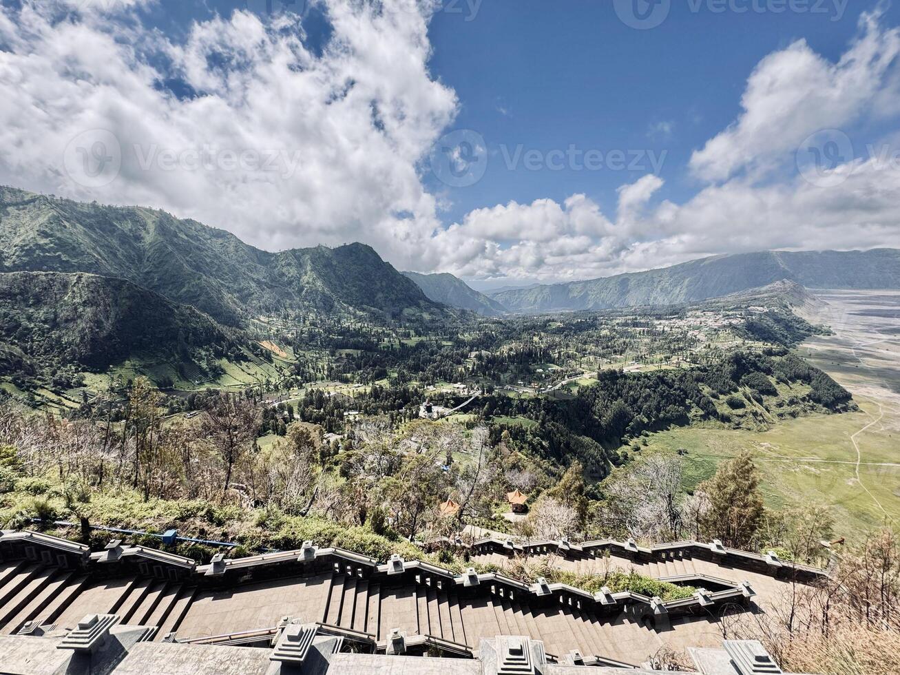Scenic Mountain Valley with Stone Steps. Seruni Point Bromo photo