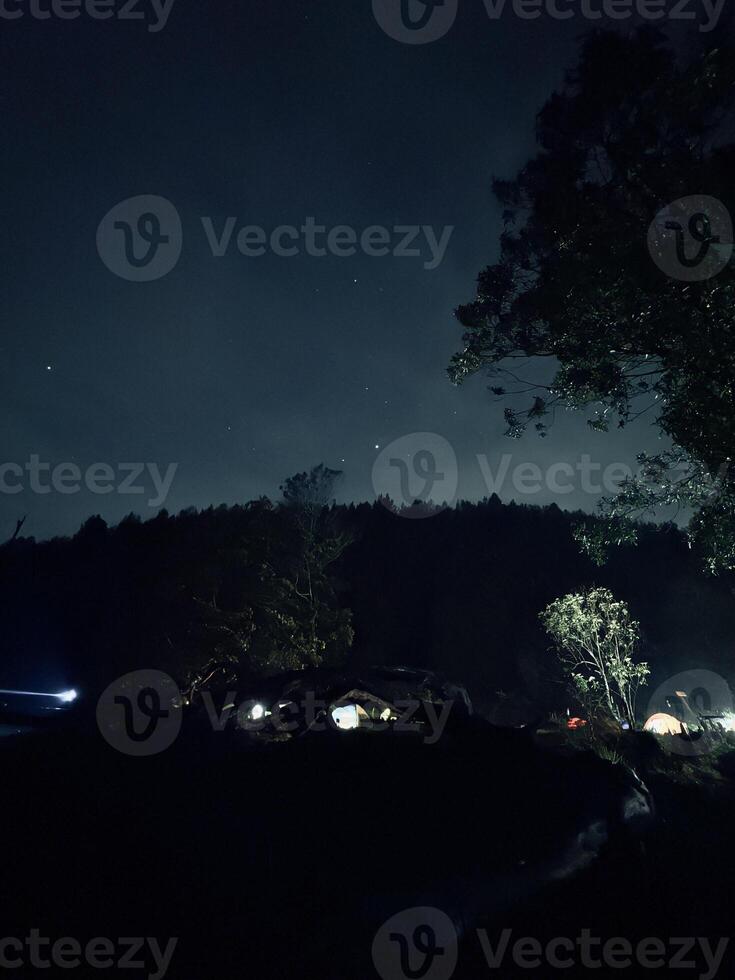 Starry Night Camping in the Forest. Ranu Regulo Semeru Lumajang photo