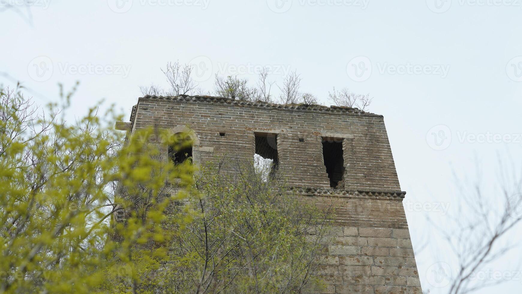 The watching tower in the Great wall in spring photo