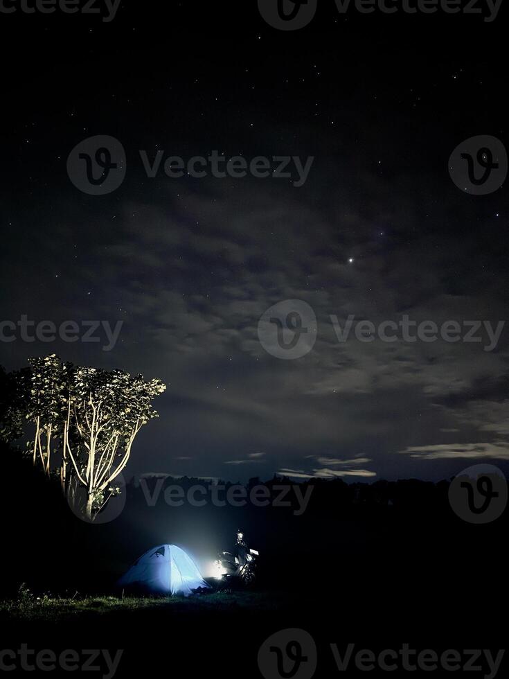 Night Camping Under Starry Sky. Kawah Wurung Ijen Geopark photo