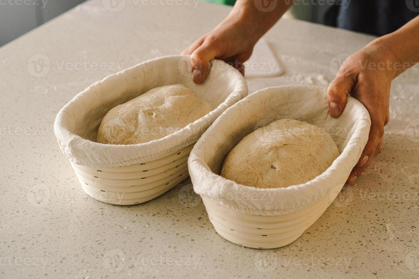 Preparing dough for baking. Healthy sourdough bread photo