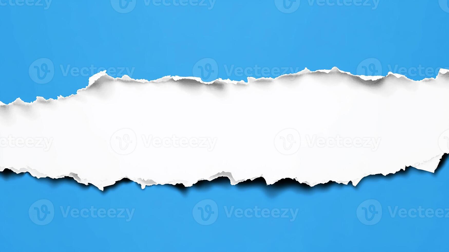 Torn Paper Background with White Space on Blue photo