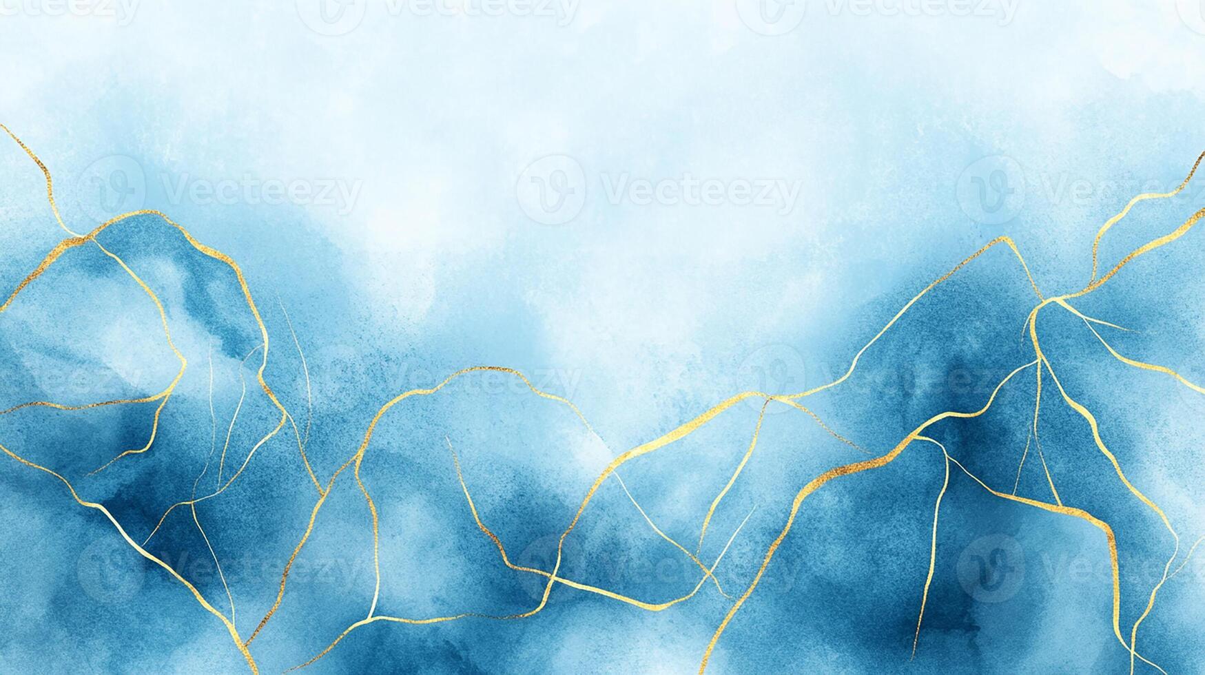 Blue and Gold Watercolor Abstract Art. Flowing and Luxurious Design photo