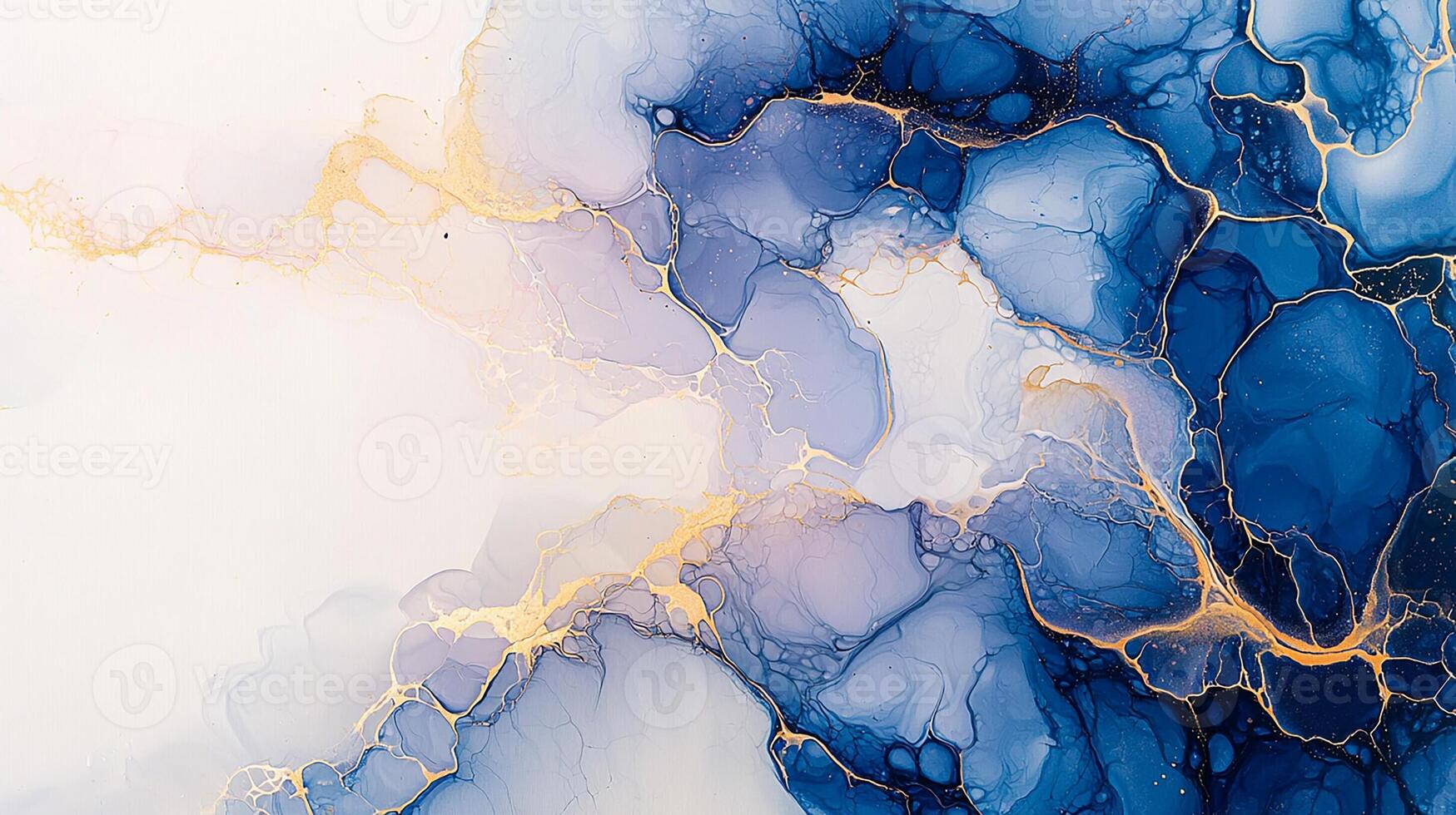 Blue and Gold Abstract Fluid Art with Golden Veins photo