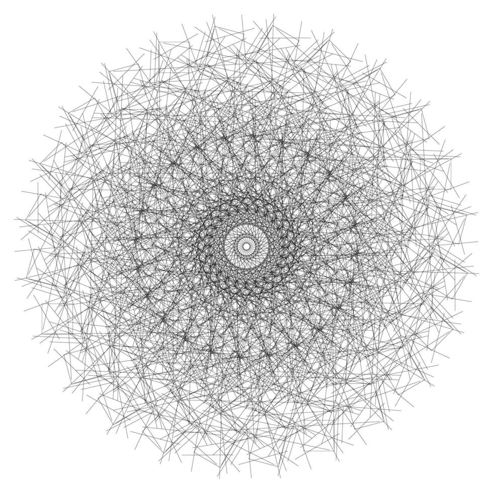 Abstract chaotic lines spiral round mandala in black line vector
