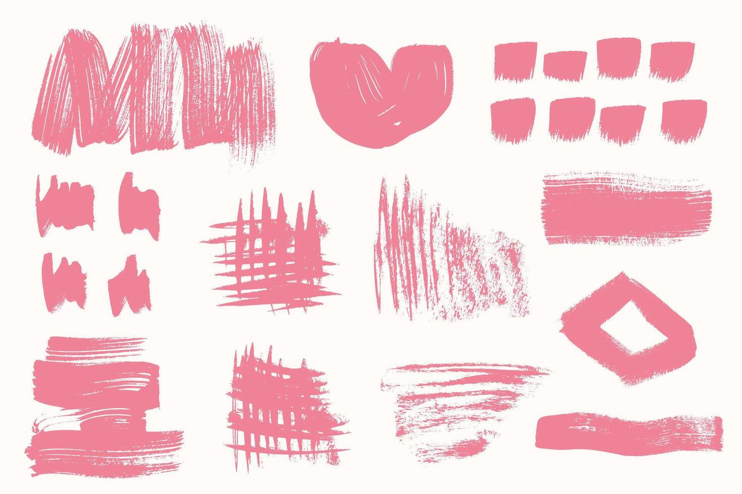 Pink Ink Brush Stroke Collection. dirty grunge brush strokes in different shapes, banners, boxes, splashes and smudges vector