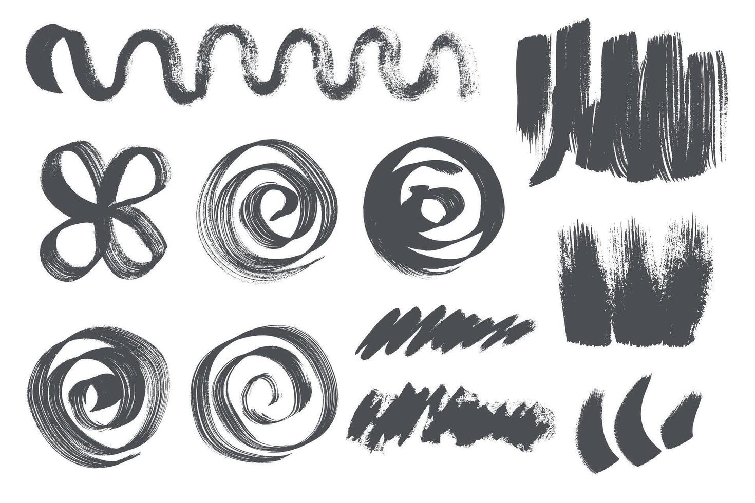 Creative Hand Painted Brush Stroke Set. Black ink paint brushes, grunge brush elements, wave, circle, lines. Rough acrylic brush silhouette set vector