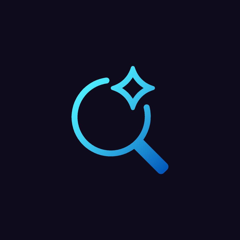 Blue magnifying glass icon with star showing search and discovery concept in simple design vector