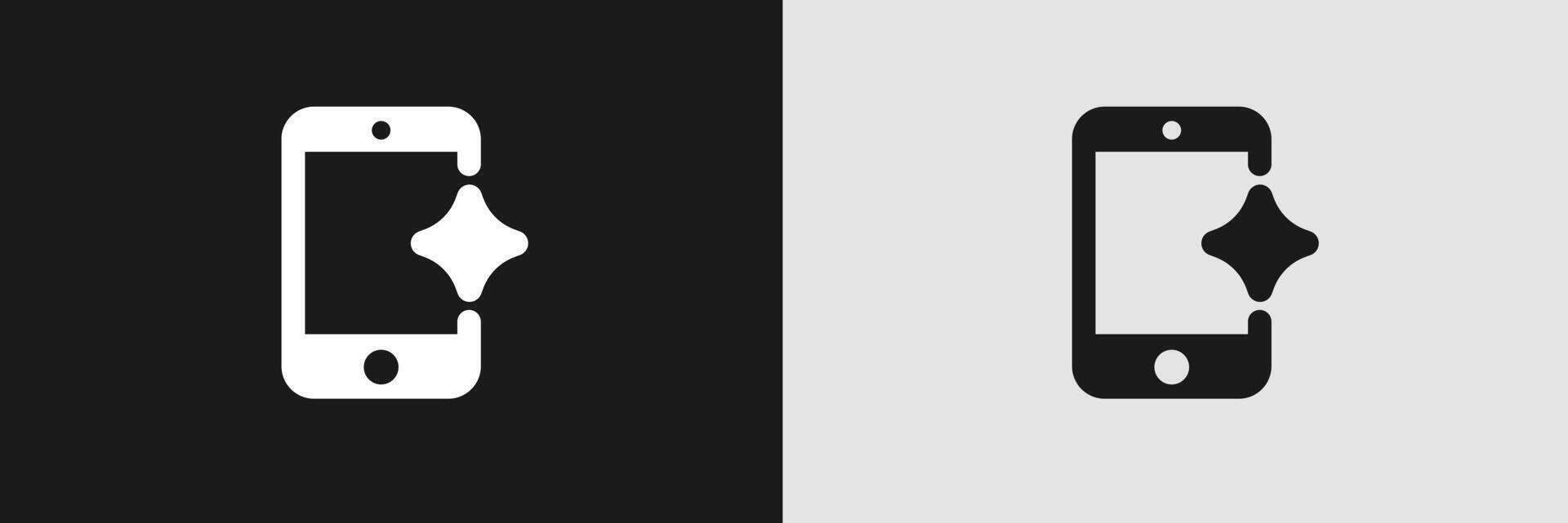 Phone icon in black and white with stylized sparkle element on the screen vector