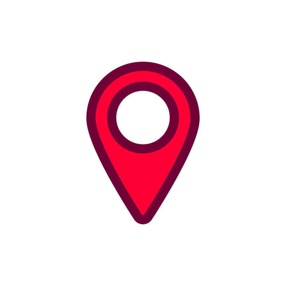 Red map pin icon with white circle represents location or destination symbol on maps vector
