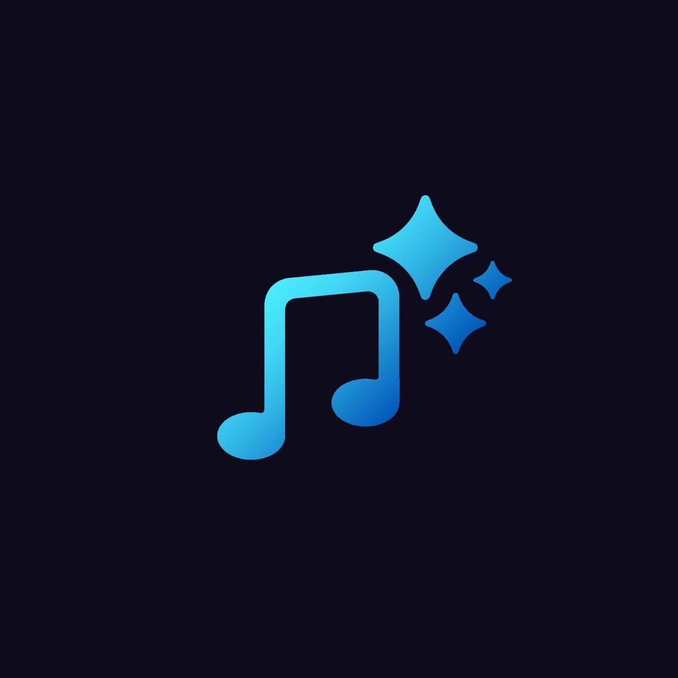 Blue music note icon with sparkles symbolizing harmony and joyful melody in simple design vector