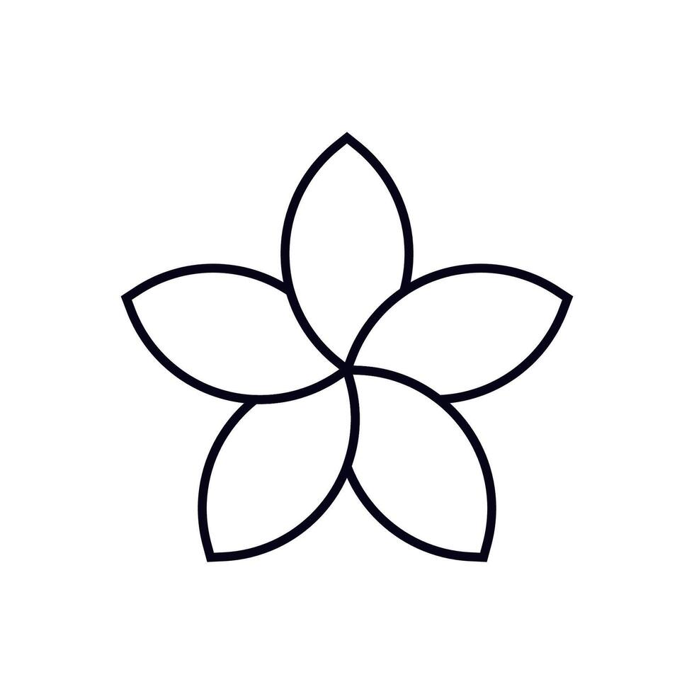 Abstract symmetrical symbol with interconnected geometric petal shapes in simple design vector
