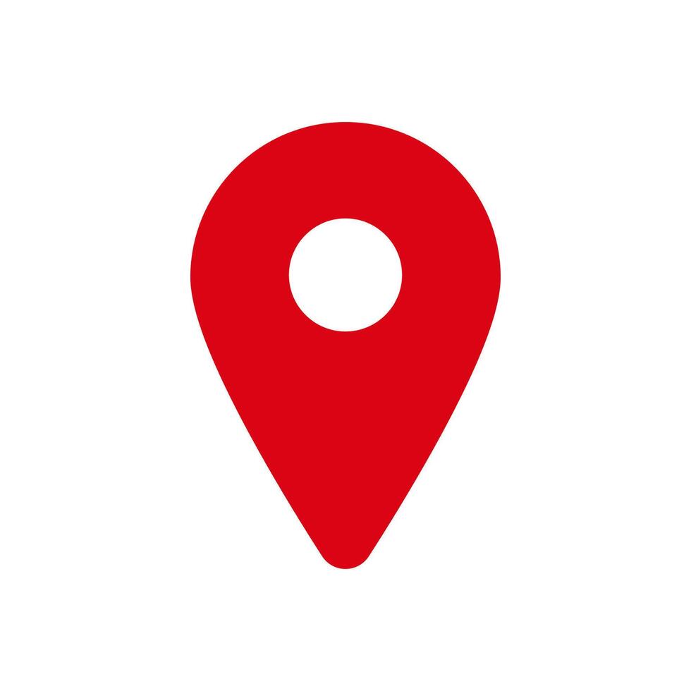 Red location pin icon indicating a specific point for maps and navigation vector