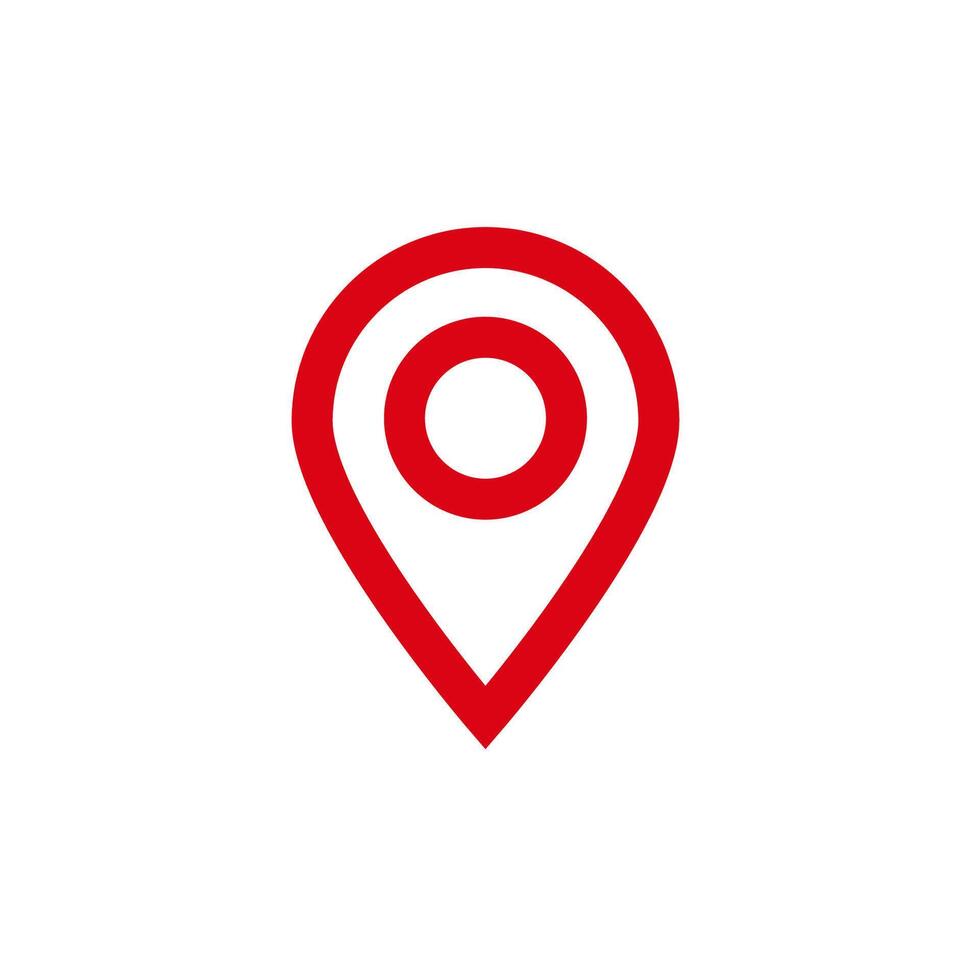 Red location marker icon representing a pin used for maps and navigation purposes vector