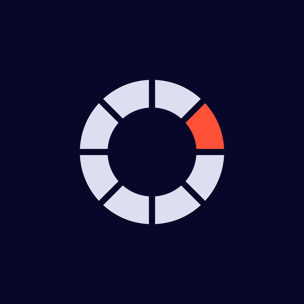 Circular loading icon with progress indicated by round segments and highlighted red section vector