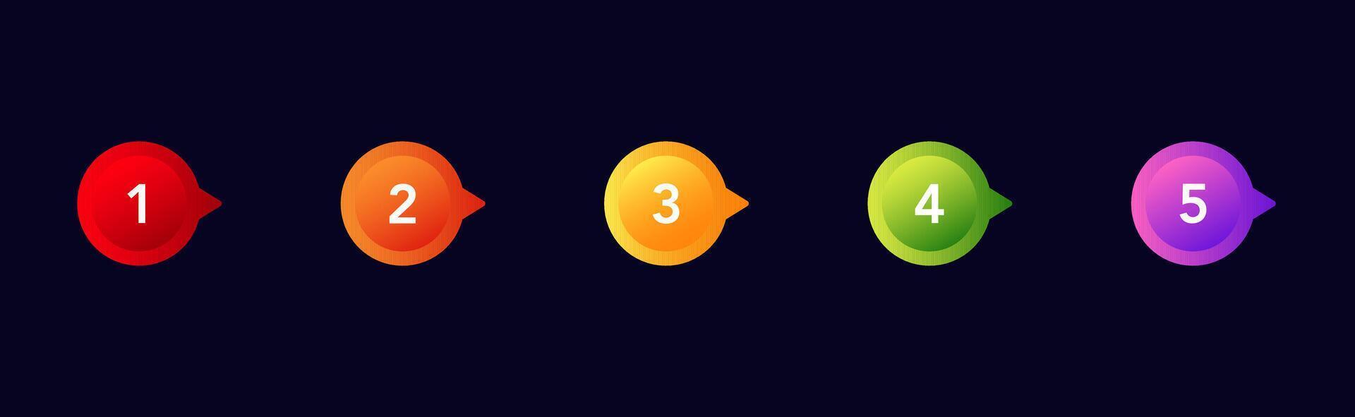 Colorful speech bubbles numbered one to five in a horizontal line vector