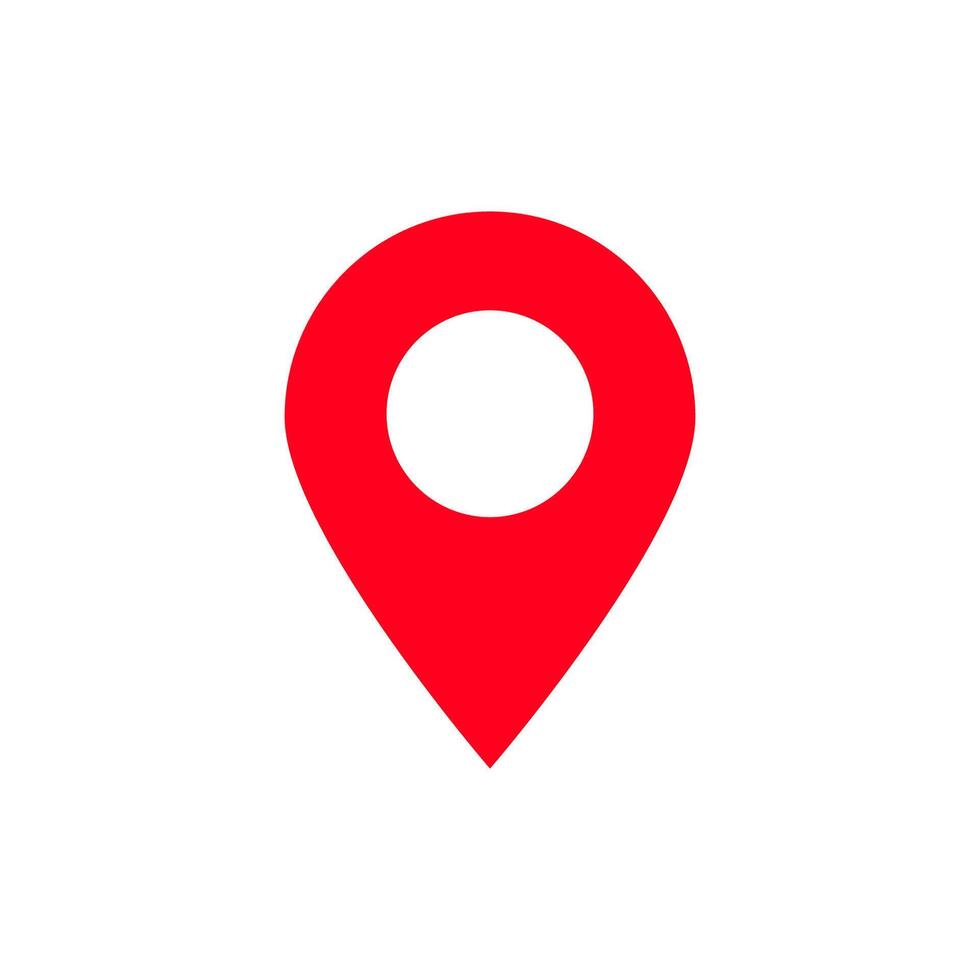 Red location marker pin icon symbolizing a specific position or place on a map application vector