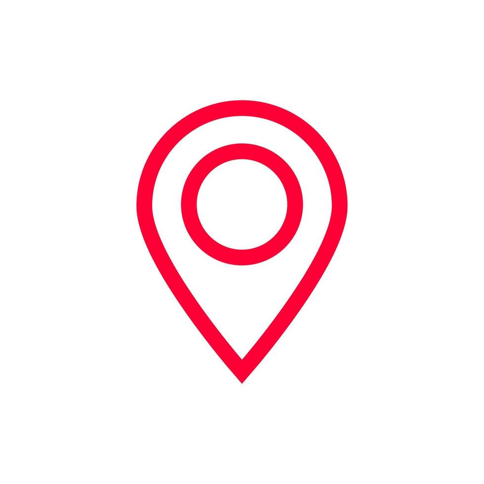 Red location pin icon indicating geographical position or map destination point vector