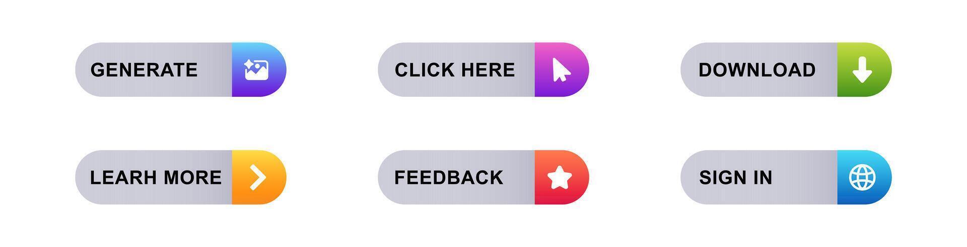 Colorful user interface buttons with simple symbols and text for various actions vector