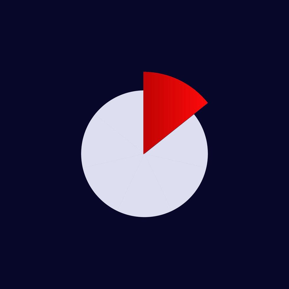 Simple pie chart showing one fourth with red and gray segments in minimalist style vector