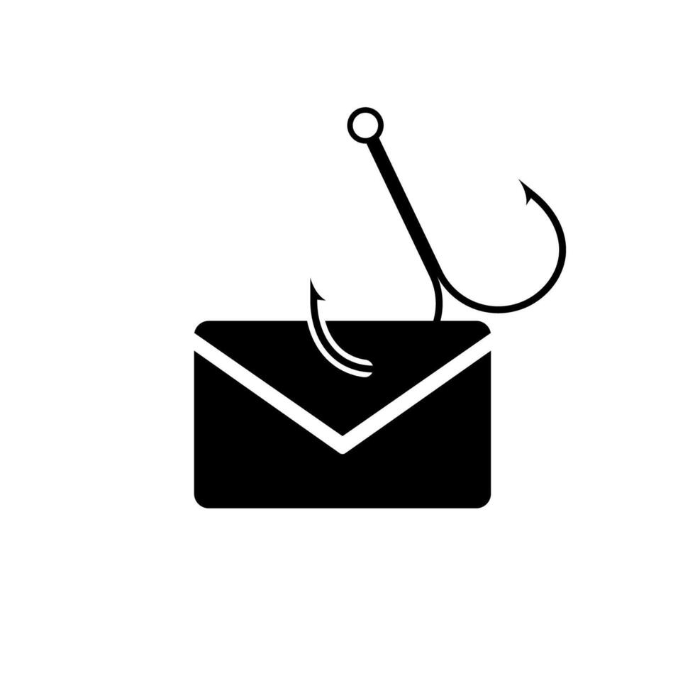 Email symbol combined with fishing hook represents phishing concept warning about online scams vector