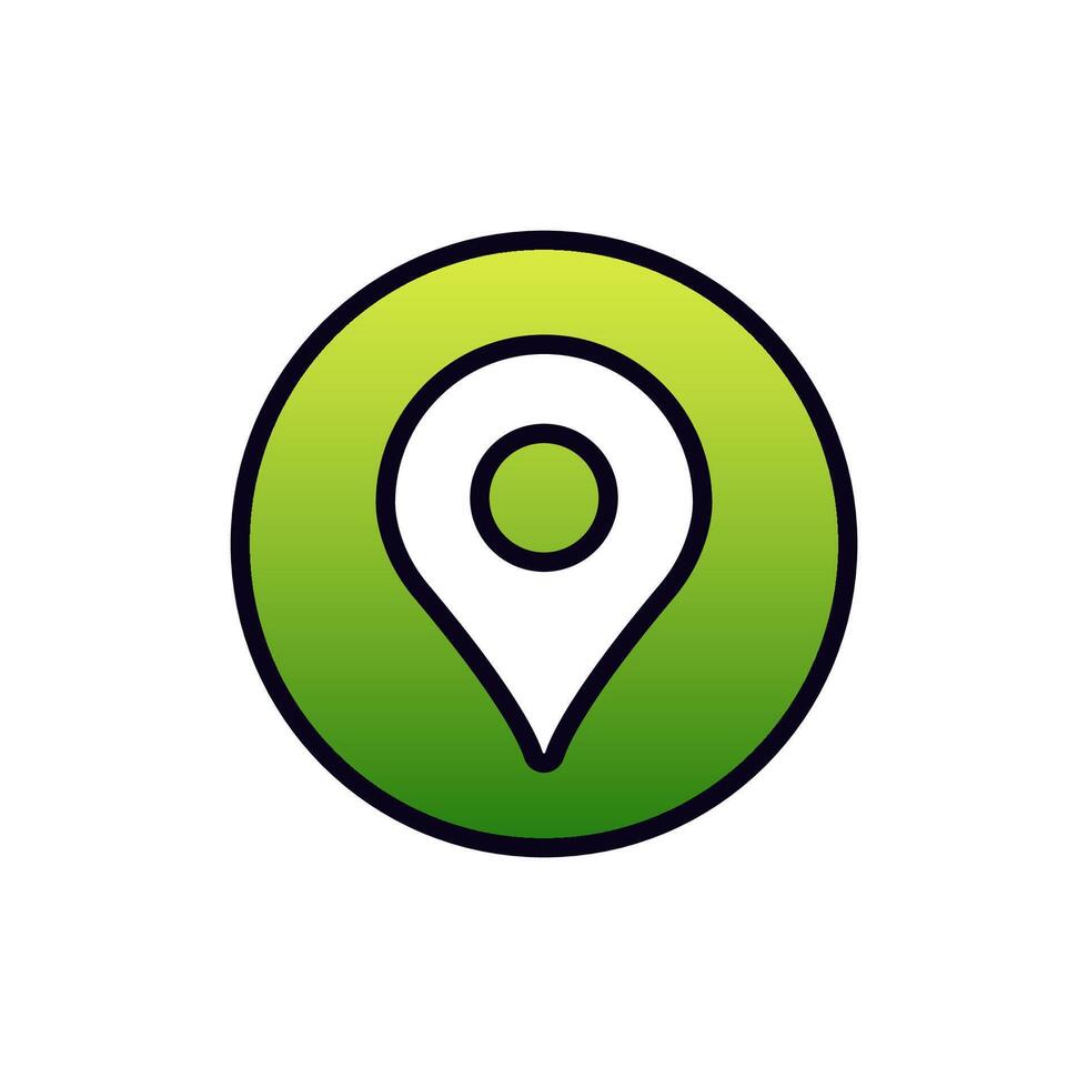 Green circular map pin with gradient design and black outline for navigation and location apps vector
