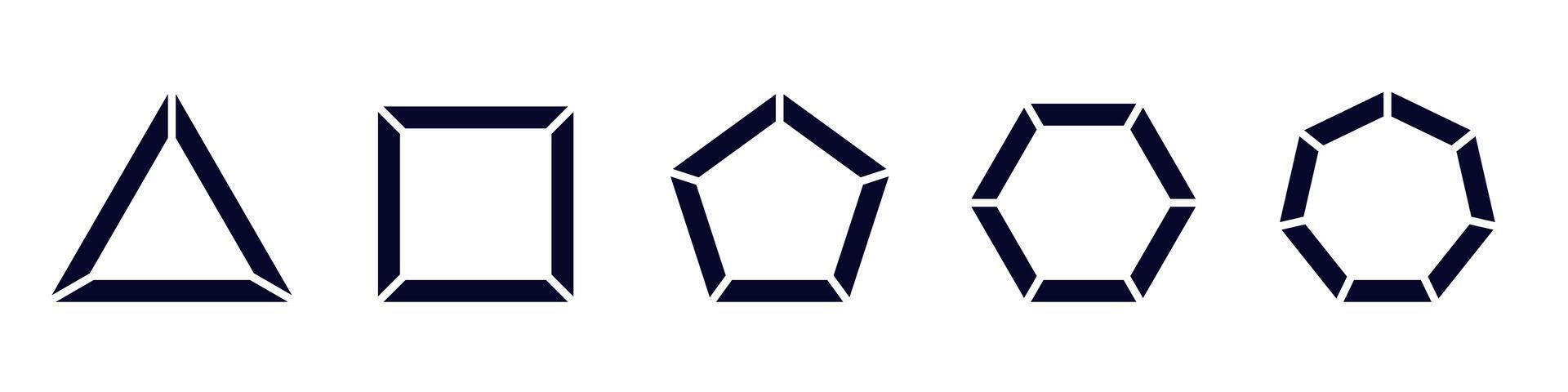 Geometric shapes collection. triangles, rectangles, pentagons, hexagons, octagons displayed vector