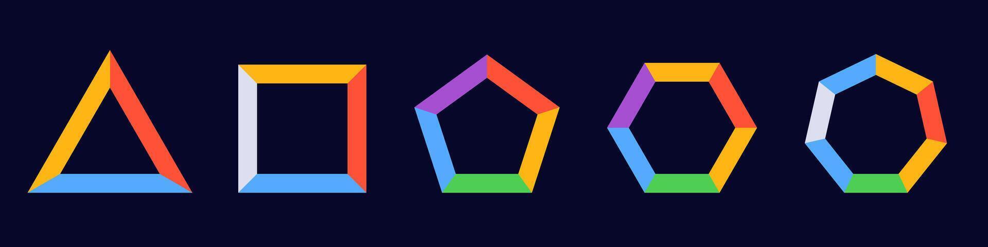 Colorful geometric shapes in triangle square pentagon hexagon octagon designs vector