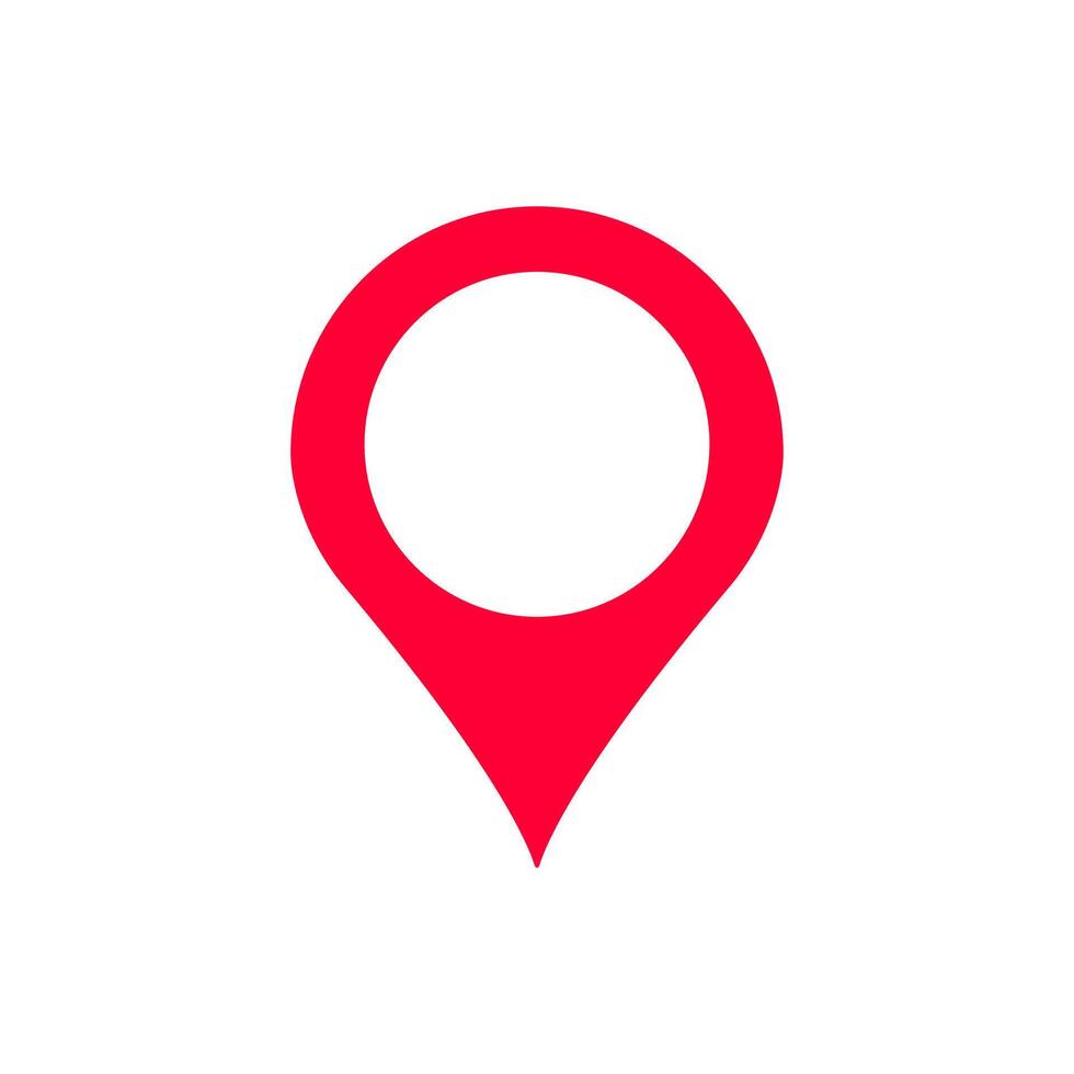 Bright red location pin icon with a simple rounded design for mapping apps vector