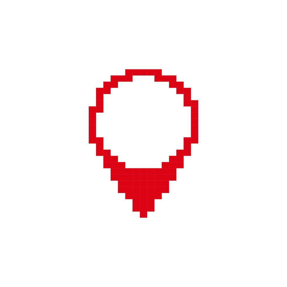 Pixel art red location pin symbol with a retro game style design vector