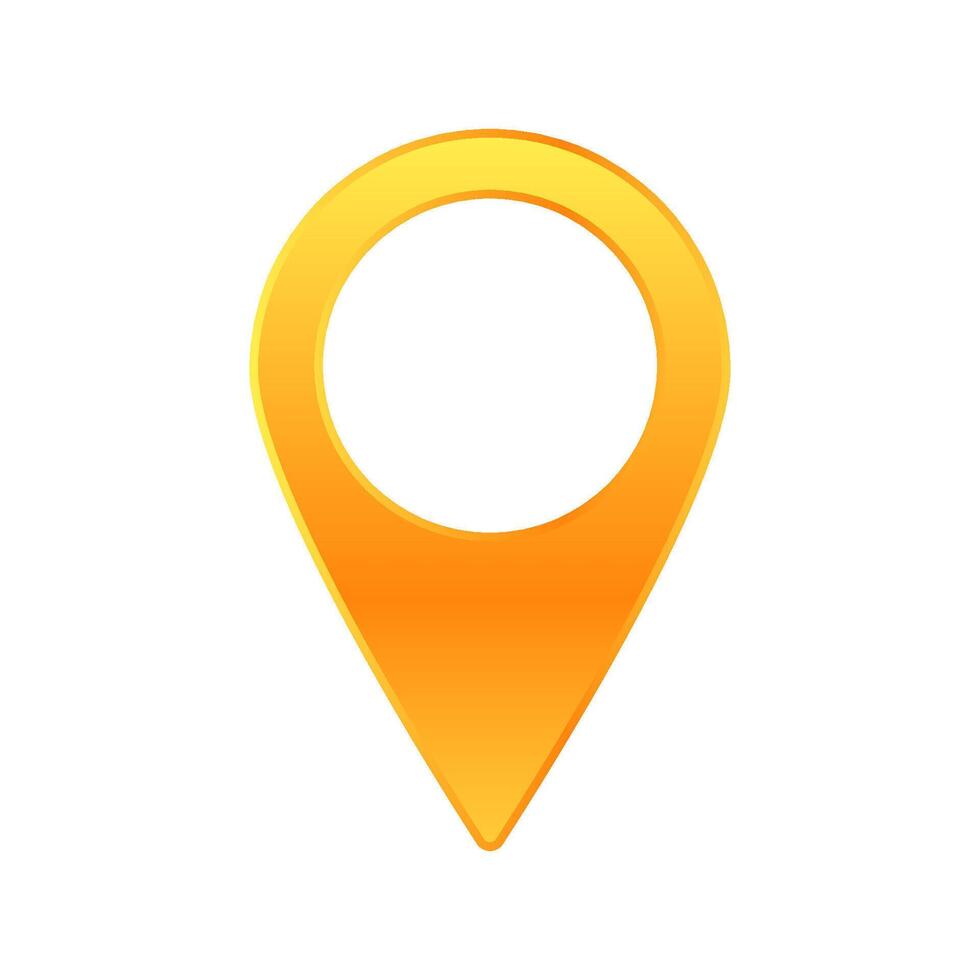 Bright yellow location pin with a circular hole in its center for maps and navigation apps vector