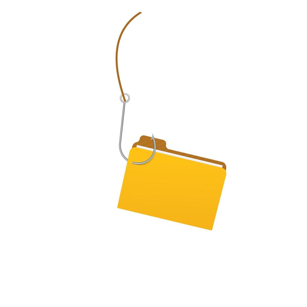 Yellow folder on fishing hook symbolizing online data security and cyber threats awareness vector