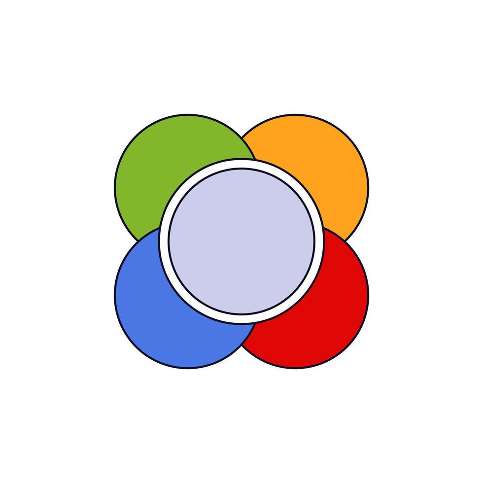 Colorful venn diagram with four interlocking circles in green blue red and orange vector