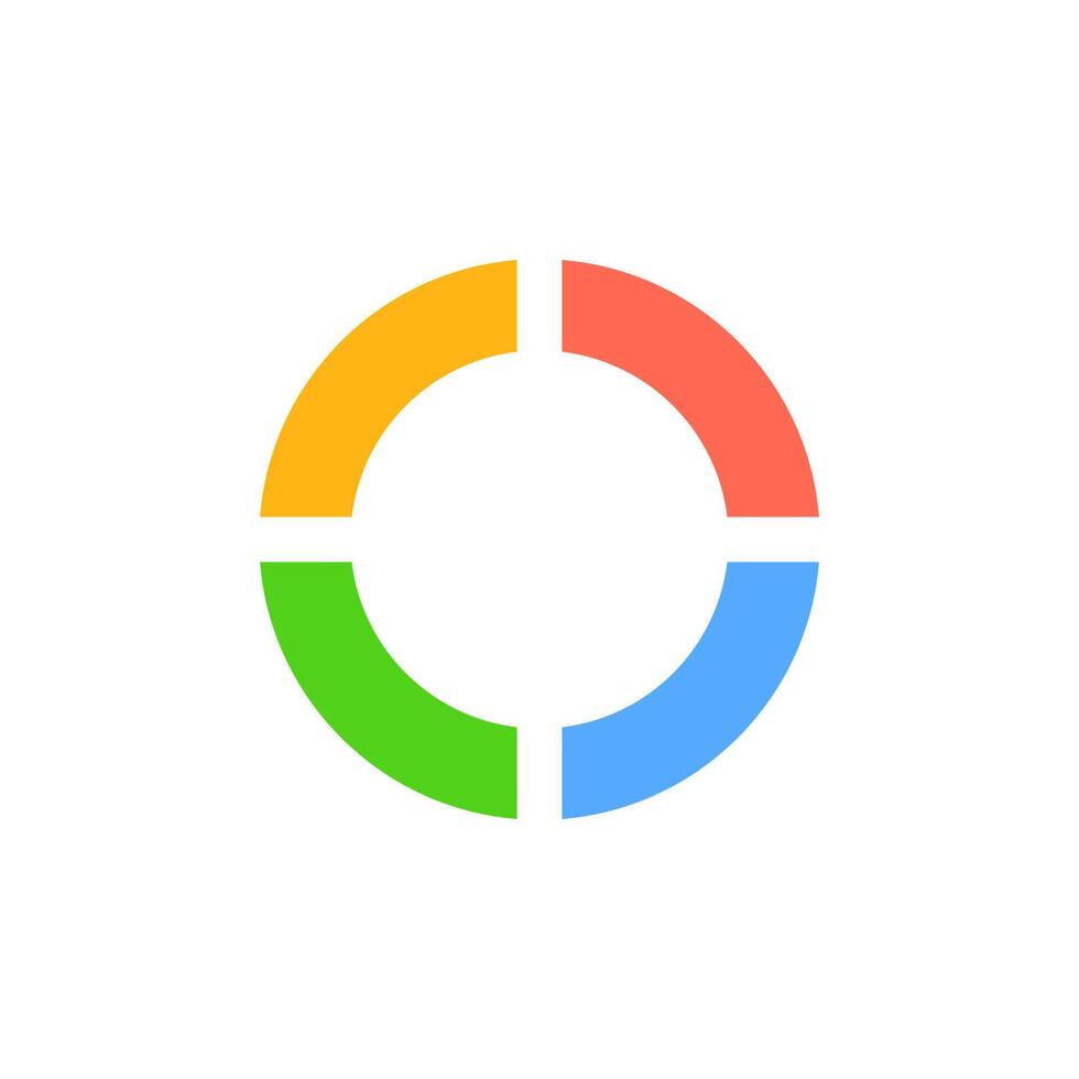Colorful circular diagram divided into four equal sections displays bright simple design vector