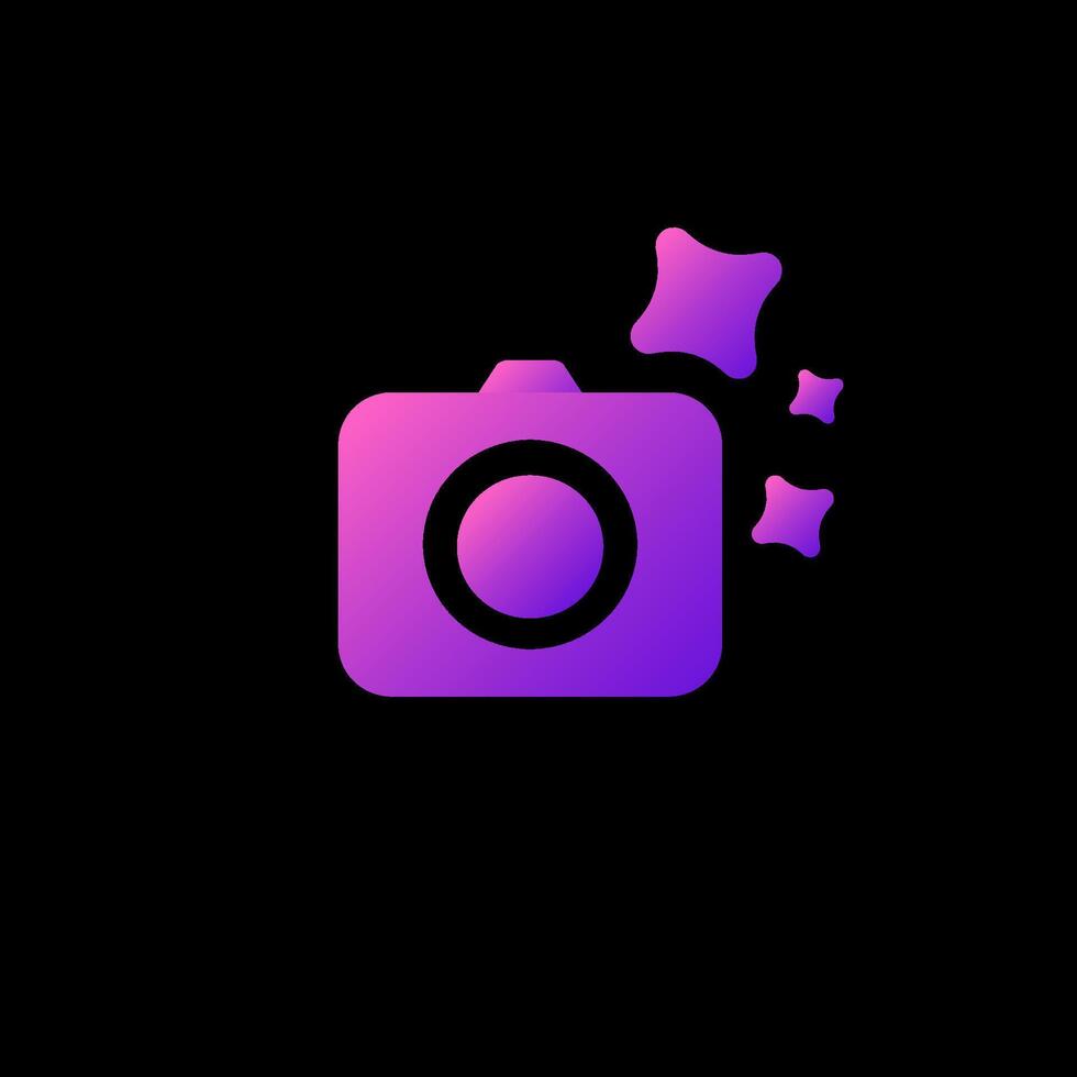 A purple camera adorned with stars surrounding it all on a black background vector