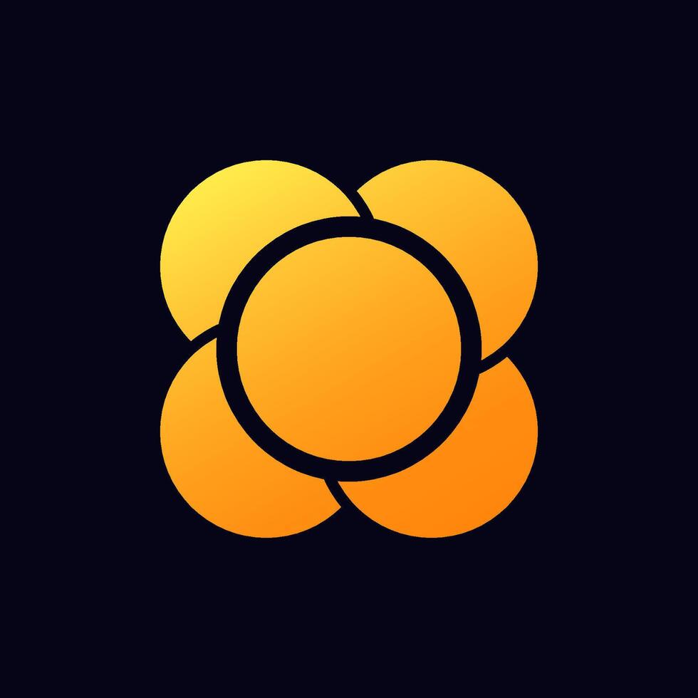 Four connected orange circles forming a flower-like symbol with central orange circle vector