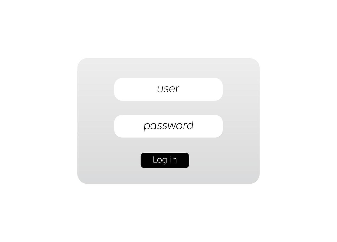 A white login page with buttons for user and password vector