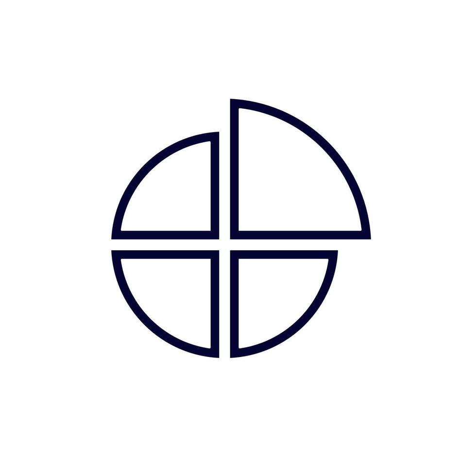 Circle divided into quarters with thick dark lines in a geometric style vector