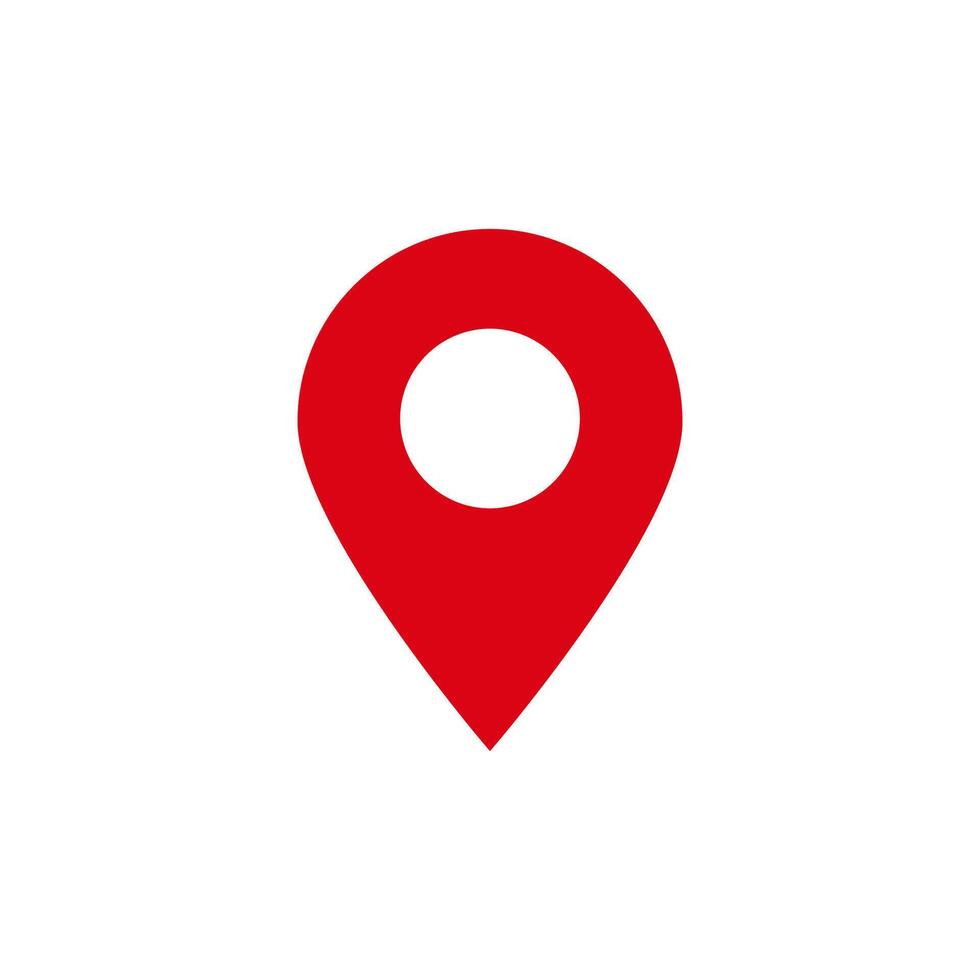 Red location pin icon with a classic design indicating a point of interest on a map vector